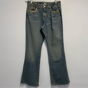 NWOT Cache Women’s Bedazzled Front/ Back Y2K, Vintage Flared Jeans Size 12.